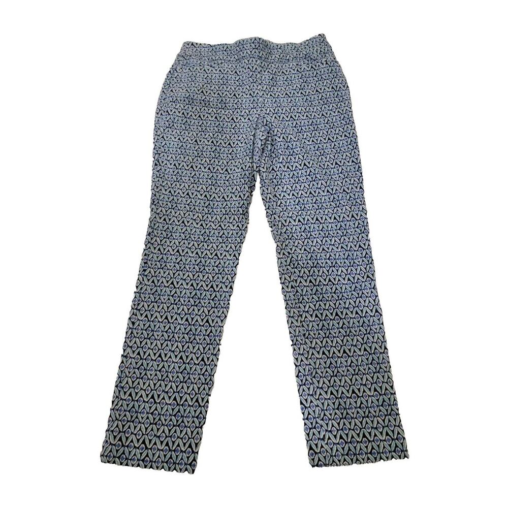 Chicos Womens Black Blue Floral Casual Pants Stretch Slimming Size 6 Crop